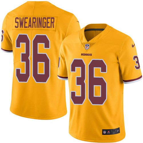 Nike Redskins #36 D.J. Swearinger Gold Youth Stitched NFL Limited Rush Jersey - Click Image to Close
